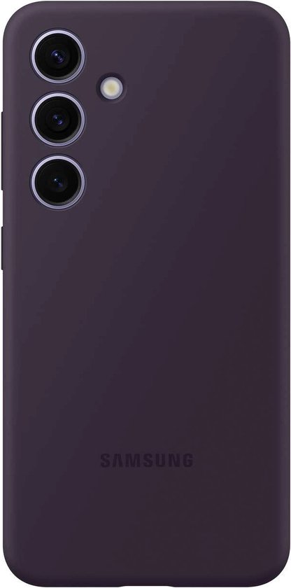 Samsung telefoonhoesje in donkerpaars. De achterkant heeft een Samsung logo en een uitsparing voor de camera's.