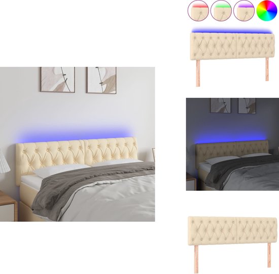 vidaXL Tête de lit LED- Crème 160x7x78/88 cm - Ajustable - Durable - Confortable - Bande LED découpable - IP65 - Partie lit