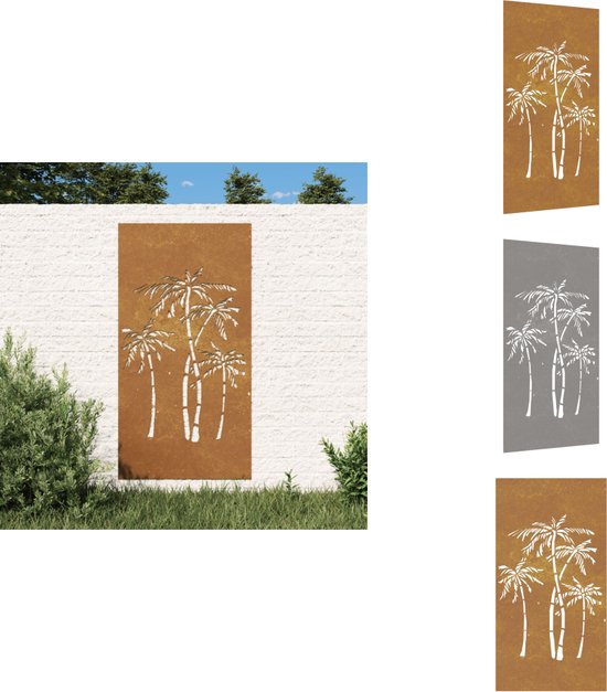 Décoration de jardin vidaXL - Décoration de jardin - Décoration murale - Décoration murale - Décoration Décoration murale de jardin motif palmier 105 x 55 cm en acier Corten