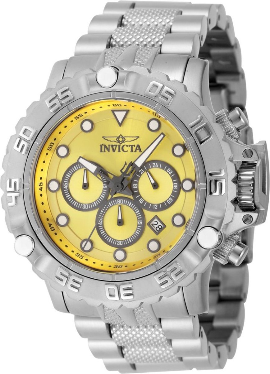 Invicta Subaqua - Poseidon 47180 Heren Horloge - Waterdicht - Analoog - Quartz Uurwerk - Roestvrij Staal met Gele Wijzerplaat - 55mm