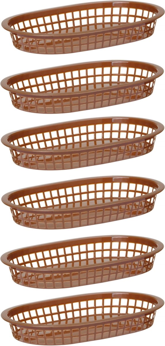 HENDI Serveermanden fastfoodstijl – set van 6 – bruin – 275x175x38 mm – stapelbaar en vaatwasmachinebestendig
