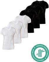 SQQUADD® Bamboe T-Shirt Heren - Slim fit - V-hals - Maat M - 6-pack - Zijdezacht en Ademend - Anti Zweet T-Shirt - Ondershirt Heren - Zwart en Wit