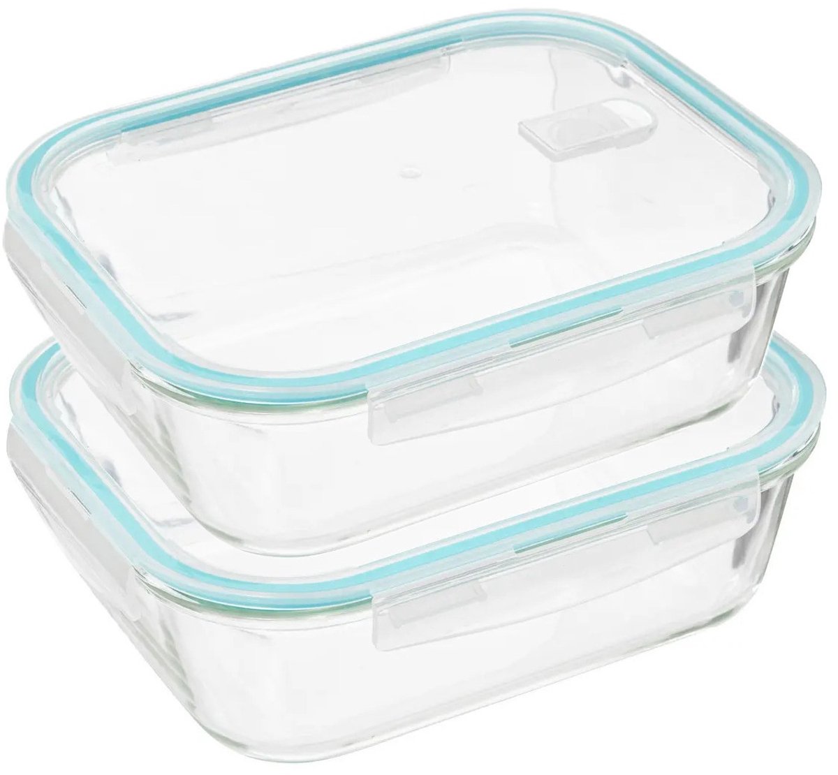 5Five Vershoudbakje met deksel - 2x - glas - luchtdicht - met clips - 26 x 21 x 8 cm - 2260 ml