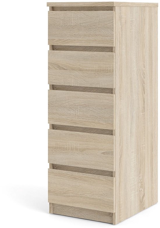 Commode Noulan 5 tiroirs décor chêne.