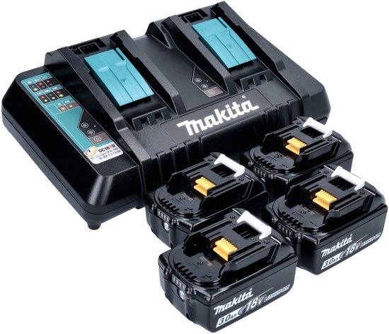 Makita DHW 080 PF4K Snoerloze hogedrukreiniger 36 V ( 2x 18 V ) 80 bar 380 l/u Borstelloos + 4x oplaadbare accu 3.0 Ah + dubbele lader van Makita — afbeelding 2