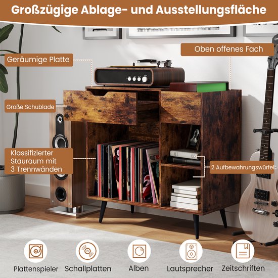 UODERS Platenspelerstandaard, Grote Platenspelertafel Kast met Open Vinyl Opslag en Display Plank Houdt tot 350 Albums, Mid Century Hout Draaitafel voor Woonkamer, Slaapkamer, (Wit