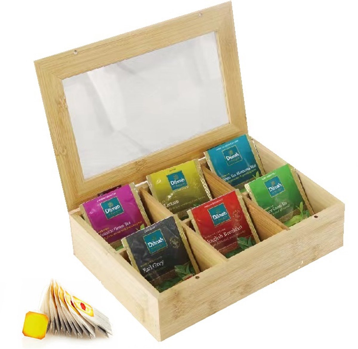 Cheffinger Theedoos 6 Vaks - Ruime Vakken voor Pickwick, Pukka, Twinings, Clipper - Theekist - Bamboe