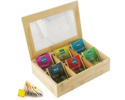 Cheffinger Theedoos 6 Vaks - Ruime Vakken voor Pickwick, Pukka, Twinings, Clipper - Theekist - Bamboe