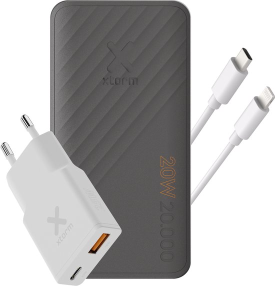 Xtorm SuperCharge PowerBank 20000mAh + 33W Go2 SlimLine Charger + USB-C naar Lightning Kabel