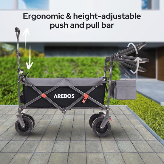 Opvouwbare Bolderkar met Dak - Handwagen met Luchtbanden - 360° Draaibare Voorwielen - XXL Capaciteit tot 100 kg - Zwart van LifeGoods — afbeelding 5