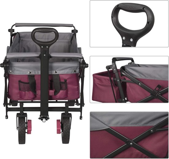 Opvouwbare Bolderkar met Dak - Handwagen voor Tuin, Strand en Kamperen - Tot 80 kg Belastbaar - Fuchsia van Merkloos — afbeelding 3