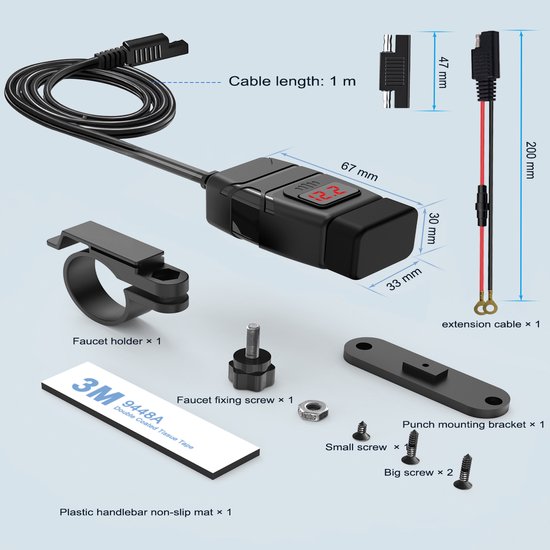 Chargeur Double USB Pour Moto - QC 3.0 Rapide, Montage Guidon, 12V, Pour Téléphone Et GPS, Neuf
