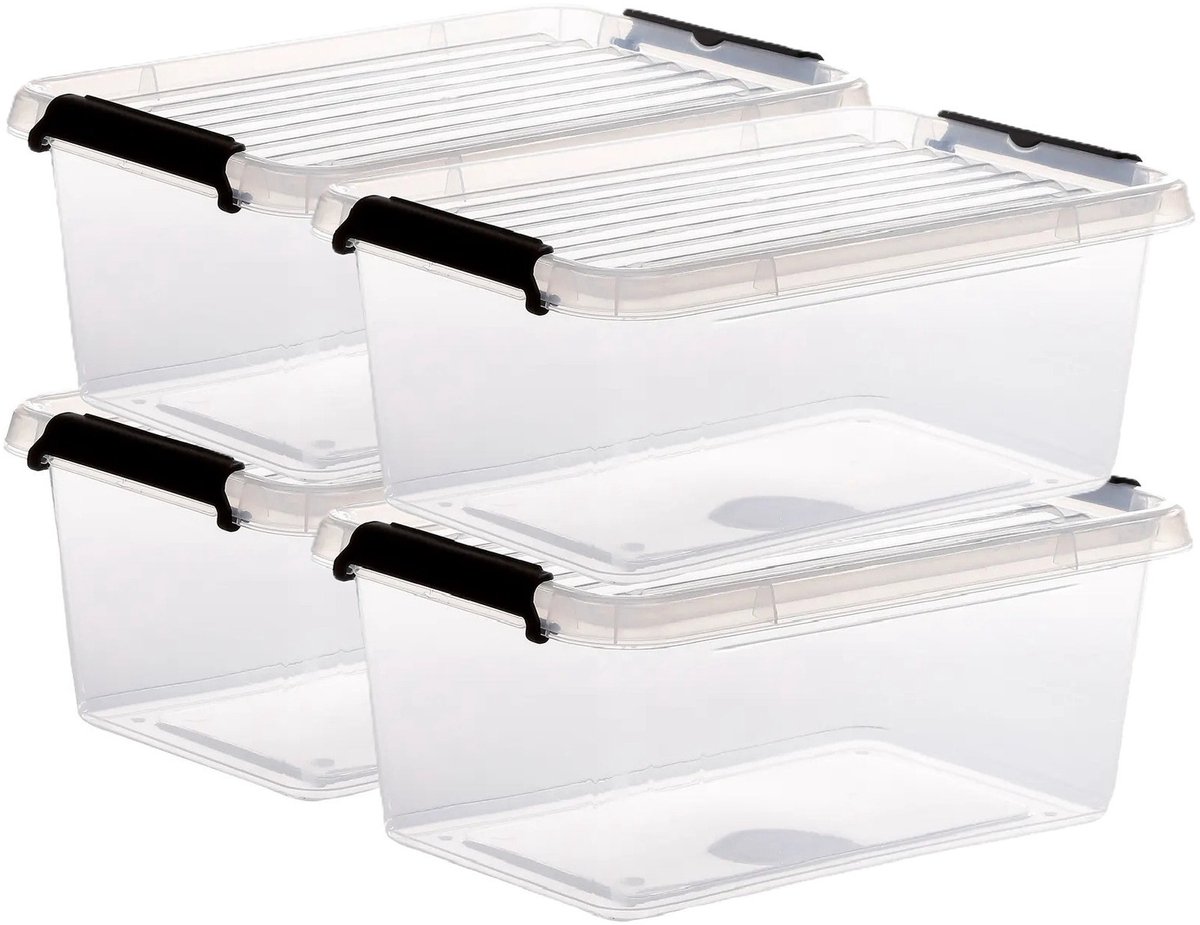 5Five® 5Five opberg kist met deksel - 4,5x - Clip Box - 4,5 liter - 29 x 20 x 12 cm - kunststof - transparant