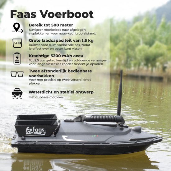 Faas Voerboot T50 - Aas / Vis Boot - Voerboot Karper - Met Afstandsbediening en Batterij - Afstand Bestuurbare Boot - Karper Voerboot- Zwart — afbeelding 2