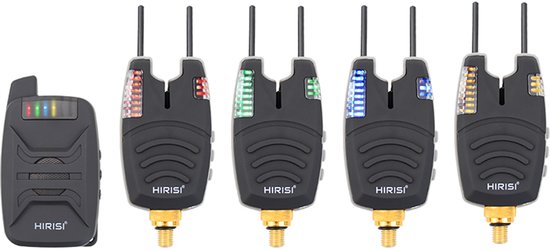 Set d'alarme de pêche à la carpe Premium 1+4 - Indicateur de touche d'hameçon sans fil avec voyant LED et avertissement sonore - Accessoire La pêche sans fil complet B1230 pour pêcheurs professionnels