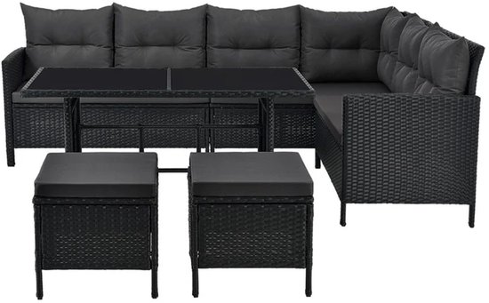 Loungeset Manacor - Polyrotan - zwart/grijs