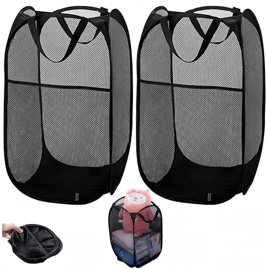 SAMMART 42L Opvouwbare wasmand van kunststof – Opvouwbare pop-up opbergcontainer/organisator – draagbare wasmand – ruimtebesparend (1, Grijs/Little Boy Blue