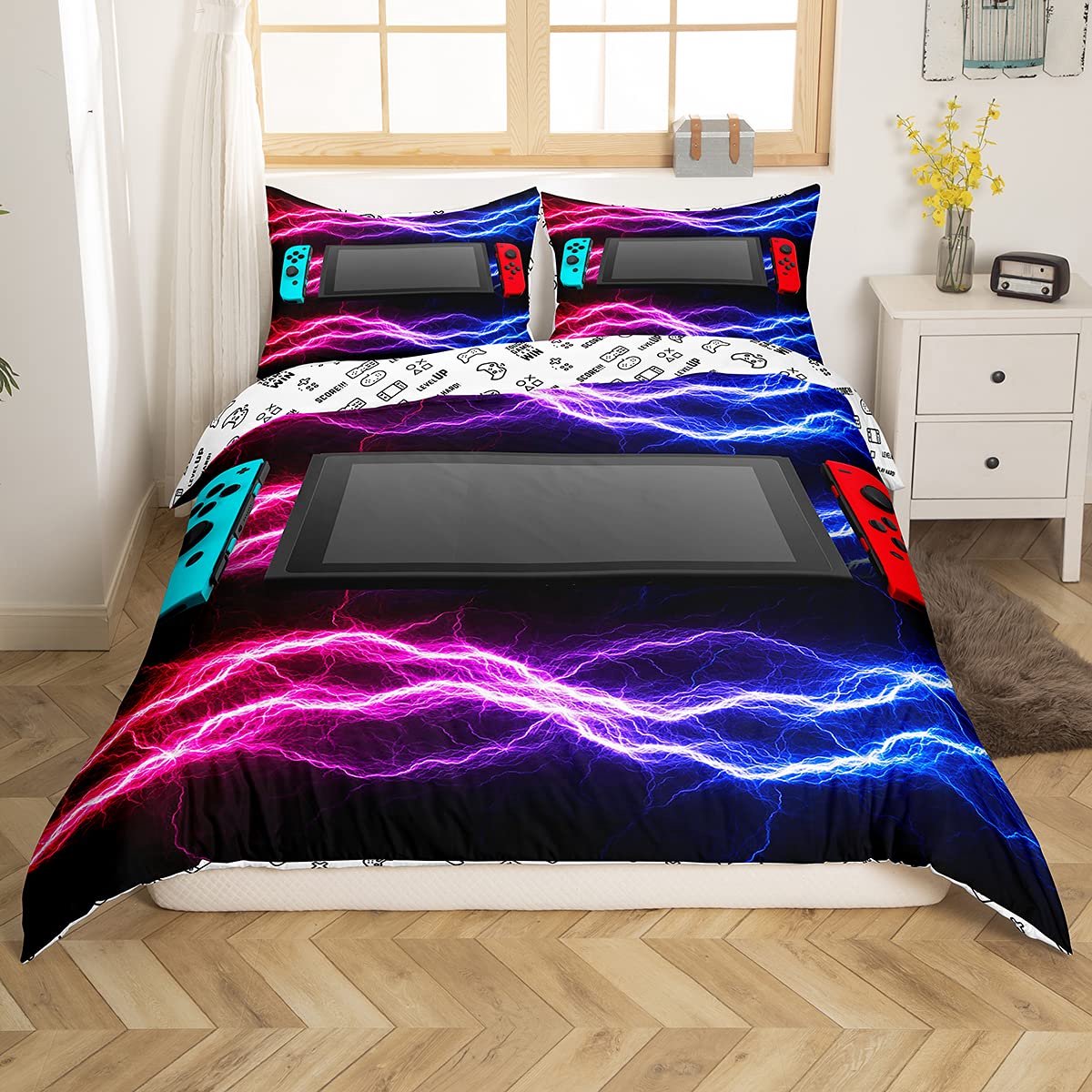 Unyqoos Beddengoedset voor Gamers met Energieke Lightning Decor voor Kinderen en Tieners, 135 x 200 cm kleur 6