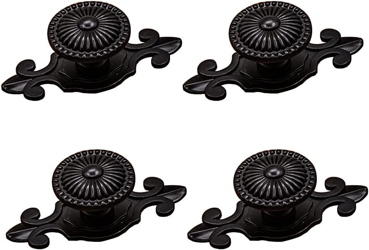 Ibenzoa® Set van 4 Vintage Zwarte Meubelknoppen - Klassieke Afwerking voor Keuken en Meubels