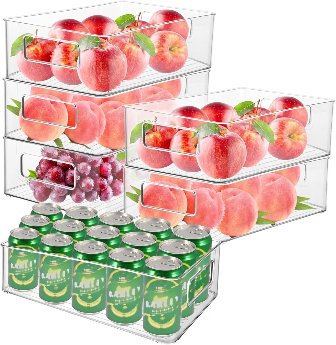Ibenzoa® Set van 6 Transparante Koelkast Organizers met Verstelbare Handgrepen voor Flexibele Opslag