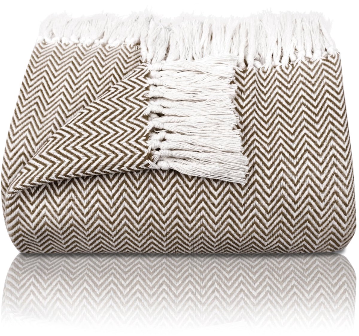 Unyqoos® Extra Grote Luxe Katoenen Sprei met Visgraatpatroon en Franjes voor Zomer en Winter thumbnail 2