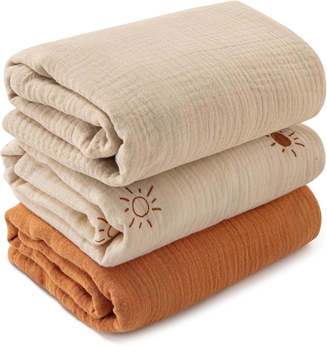 Ibenzoa® Zachte en Ademende Mousseline Baby Wikkeldoeken - Set van Drie, 95 x 100 cm