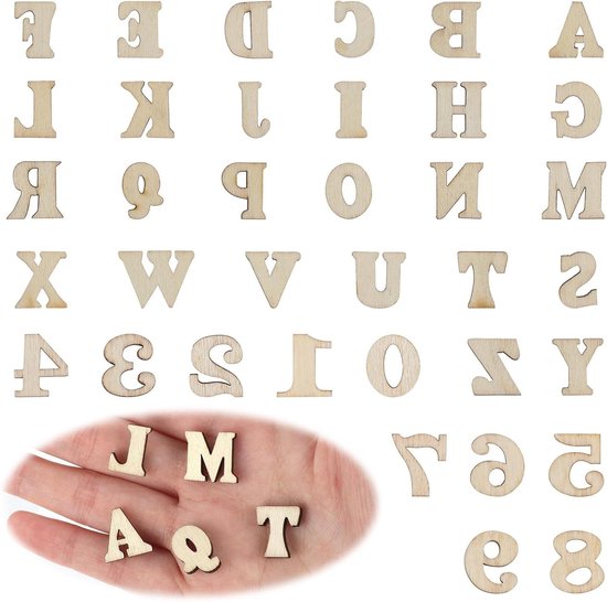 Lot De 204 Lettres Et Chiffres En Bois Naturel - Lettres De A à Z Et Chiffres 0-9 - Pour Bricolage, Décoration, Apprentissage