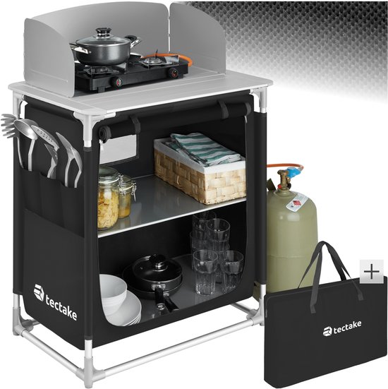 tectake® campingkeuken met 2 vakken – opvouwbaar – 76×53,5x107cm