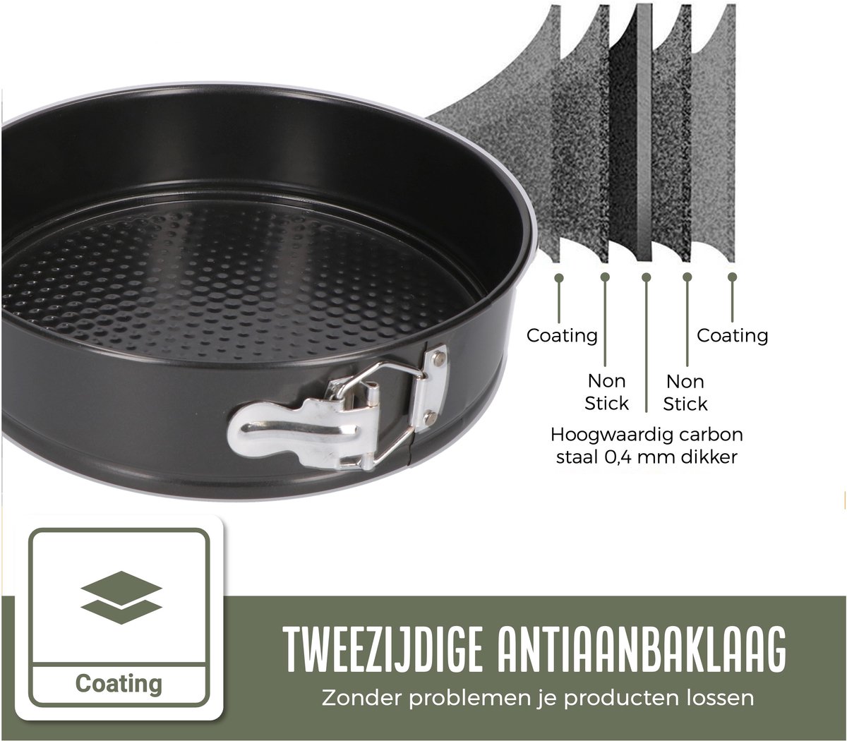 COOCK 4-delig Ronde Springvorm Set - Bakblik Rond - Taartvorm - Bakvorm met Anti Aanbaklaag - 16 tot 28cm - Incl Deegschraper – foto 2