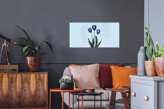 Muurstickers - Sticker Folie - Tulpen - Blauw - Bladeren - 80x40 cm - Plakfolie - Muurstickers Kinderkamer - Zelfklevend Behang - Zelfklevend behangpapier - Stickerfolie