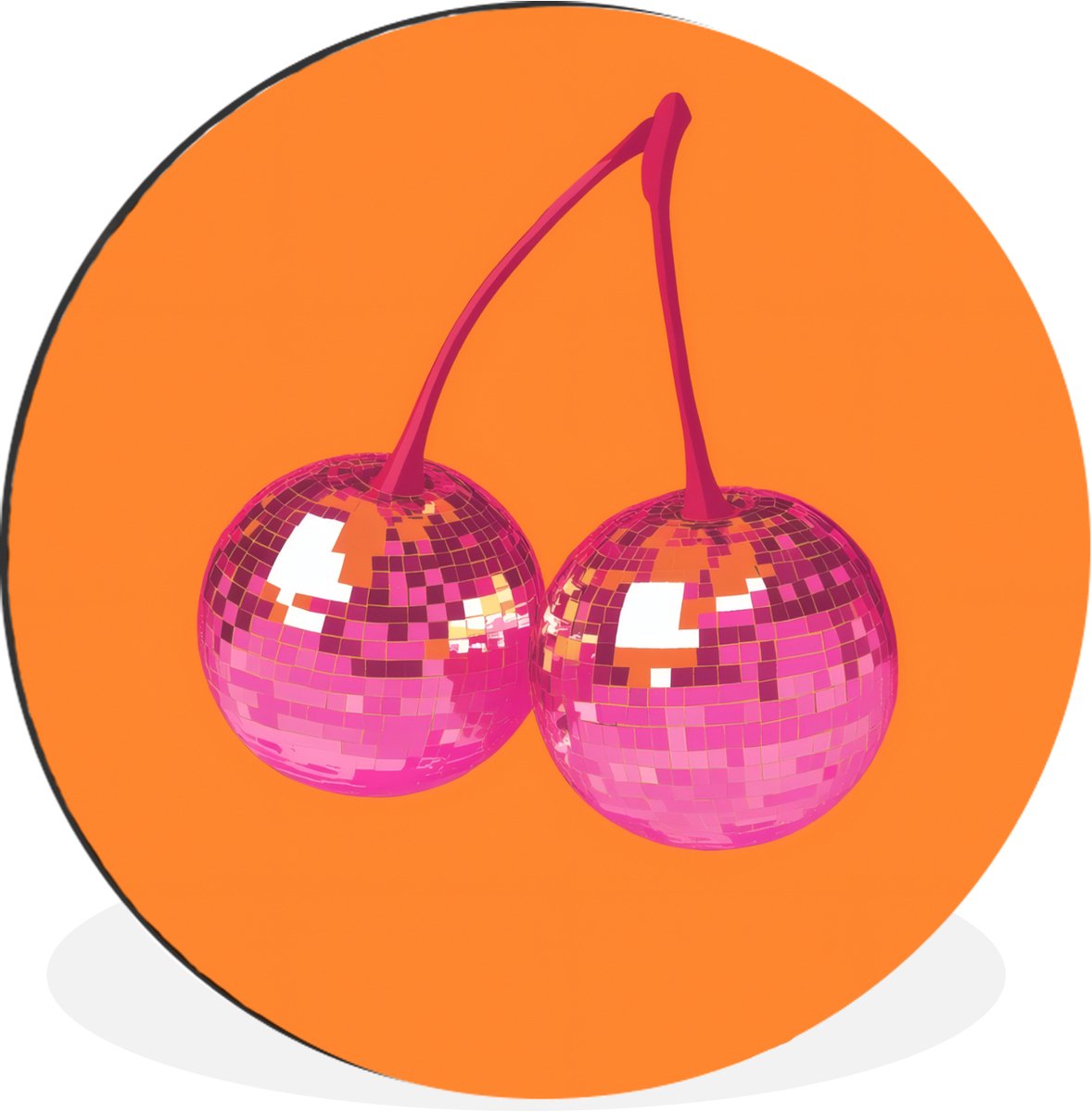 WallCircle Wandcirkel - Muurcirkel - Discoballen - Kers - Spiegels - Roze - Aluminium - Dibond - 60x60 cm - Binnen en Buiten Discoballen - Kersen