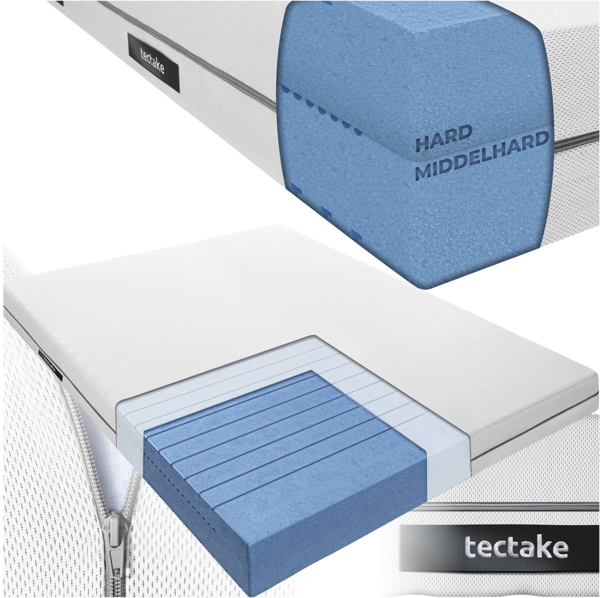 Tectake Matras Sky - 140 x 200 cm - 18 cm dik - Twijfelaar - Tweepersoons Matras van Comfortschuim - Koudschuim met 2 hardheidsgraden - H2 en H3 - Inclusief Wasbare Hoes van Ademend 3D-meshweefsel Wit
