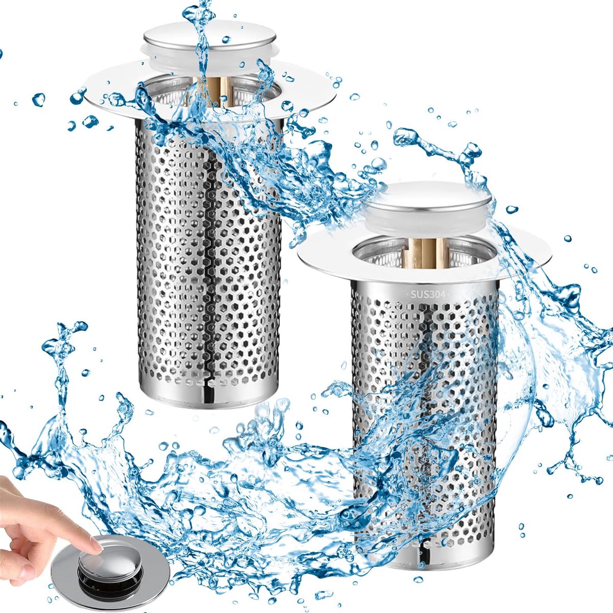 Ibenzoa® Innovatieve Roestvrij Stalen Afvoerfilters met Pop-Up Zeef voor Keuken en Badkamer