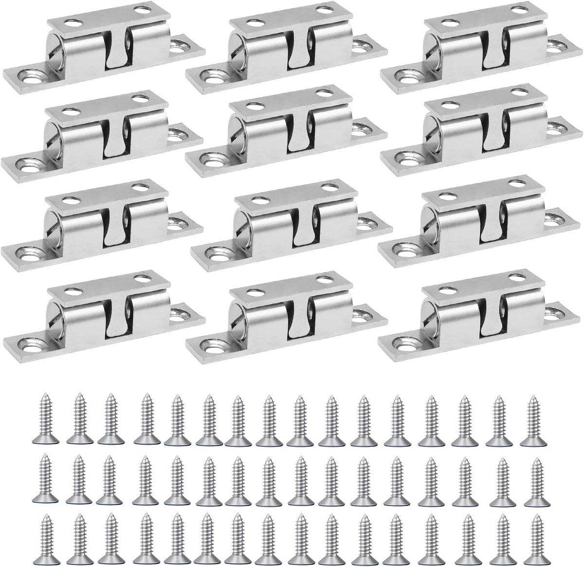 Famanu 12 stuks kogelsluiters, meubels, 50 mm, dubbele kogelsnapper roestvrij staal, voor kasten, badkamers, kledingkasten, laden (zilver, 12 stuks)