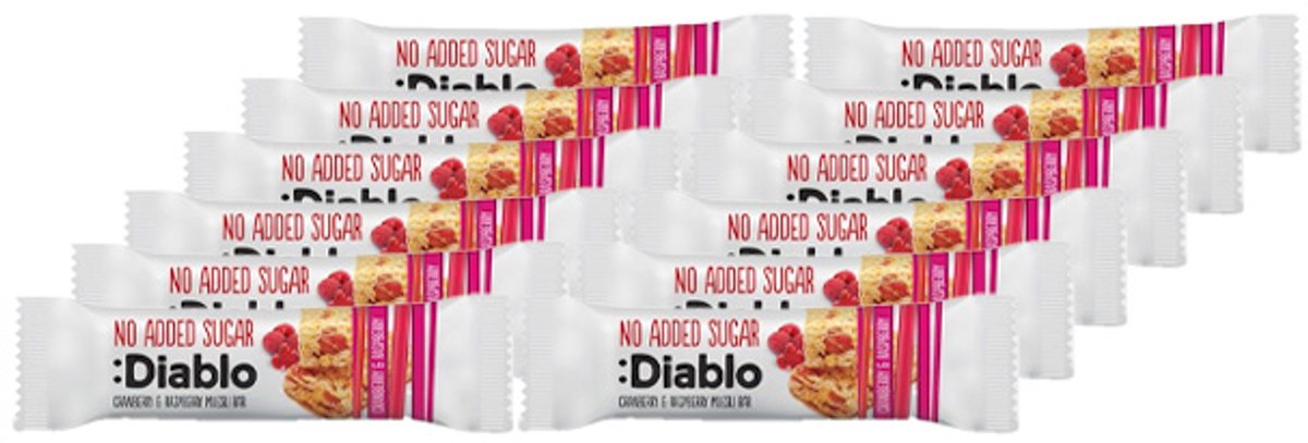 Diablo | No Added Sugar | Cranberry & Raspberry Muesli Bar | 12 Stuks | 28 x 30 gram