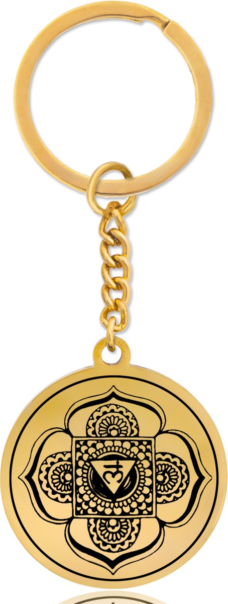 Wortel Chakra (Muladhara) Sleutelhanger – Spiritueel Cadeau van Roestvrij Staal – Goudkleurig – Pax Amare