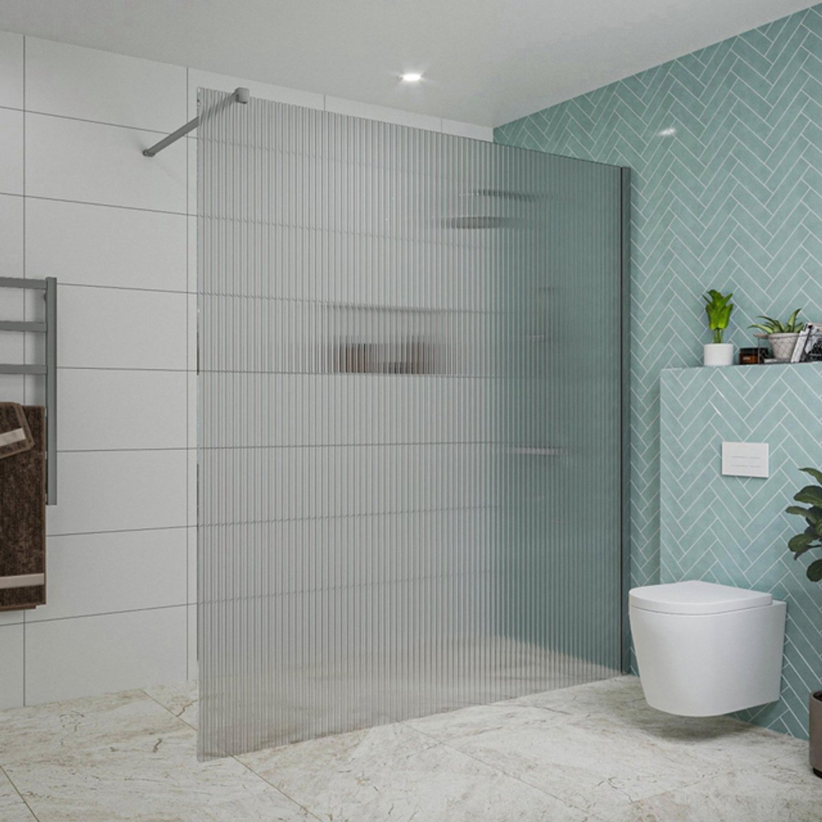 FugaFlow Eccelente Vetro inloopdouche badkamer - 180x200cm - ribbelglas - wandarm - chroom
