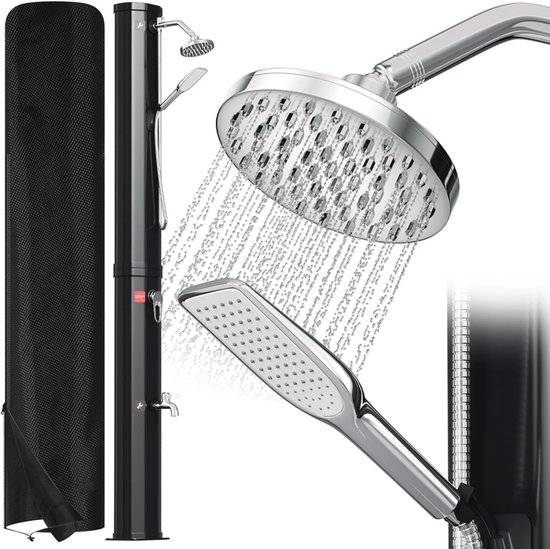 Ansobea Zonnedouche 35 liter zonne-tuindouche incl. beschermkap en bodemelement, draaibare douchekop 180°, geïntegreerde voetdouche, max. 60°C