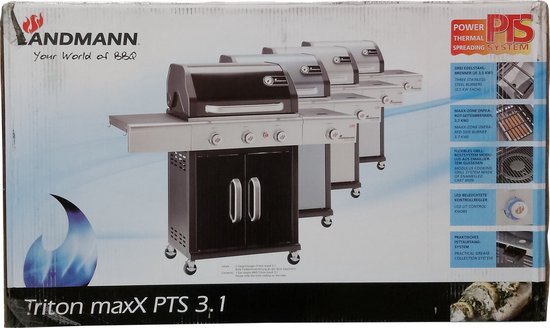 LANDMANN GasBBQ Triton 3.1 MAXX PTS - traploos instelbare roestvrijstalen brander met 15 kW vermogen - temperatuurweergave in het deksel - incl. PTS-systeem voor gelijkmatige warmteverdeling - Gasgrill van Landmann — afbeelding 4