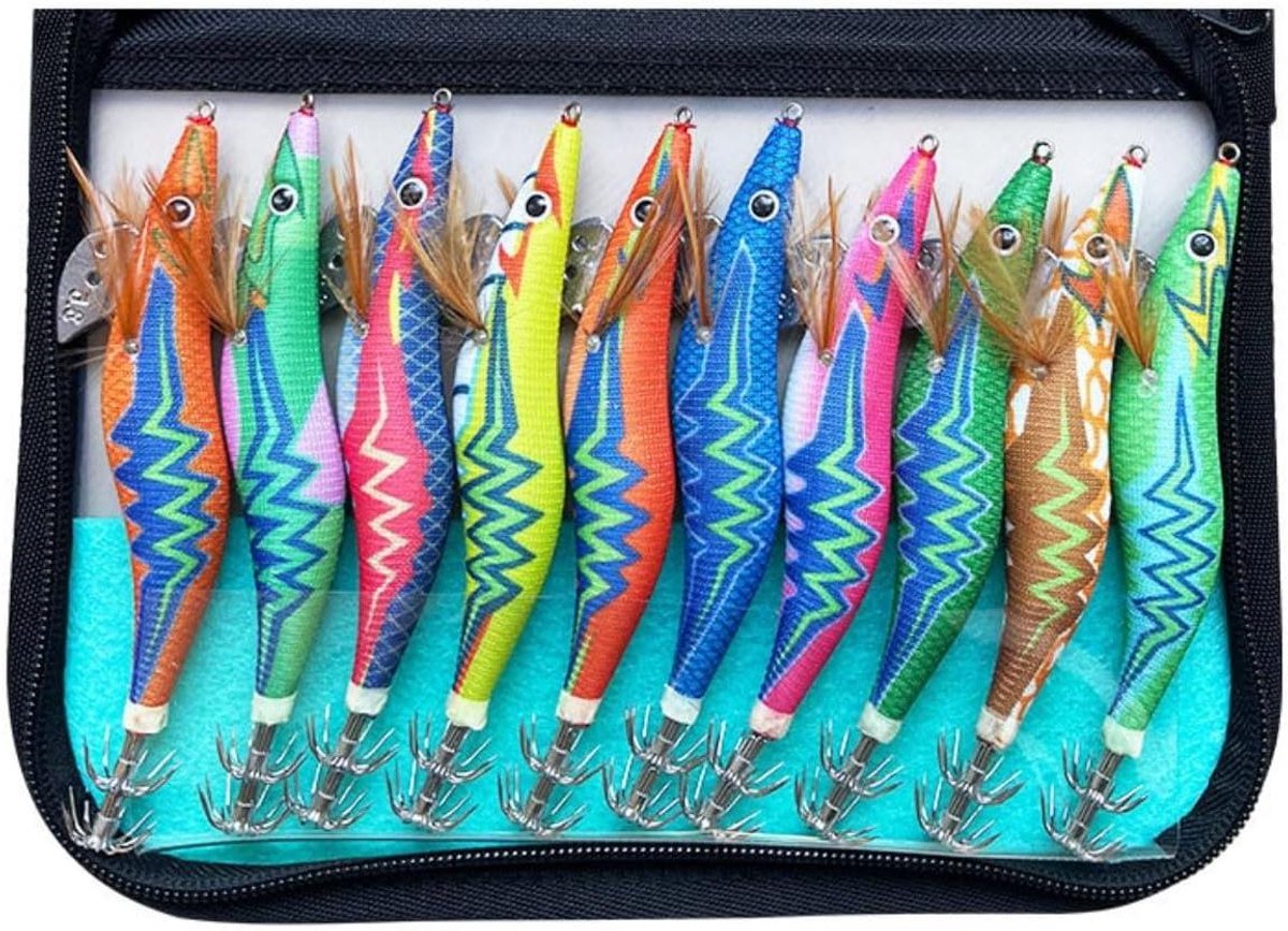Trankielo - 13cm Viskunstaas Set - Glow in the Dark Inktvis Jig Garnalen Viskunstaas voor Zeevissen - 10 Stuks