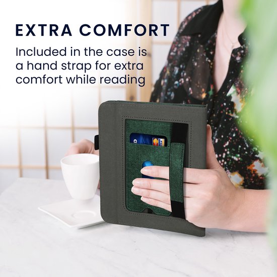 kwmobile flip cover voor e-reader - geschikt voor Kobo Libra Colour - Van imitatieleer en -suède - In donkergroen / donkergrijs van Merkloos — afbeelding 2