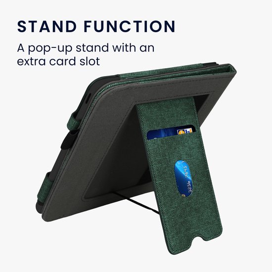 kwmobile flip cover voor e-reader - geschikt voor Kobo Libra Colour - Van imitatieleer en -suède - In donkergroen / donkergrijs van Merkloos — afbeelding 5