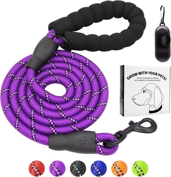 30 ft sterke hondenriem met comfortabele gevoerde handgreep, sterke reflecterende naden van de trainingslijn voor veiligheid 's nachts, geschikt voor honden van alle maten