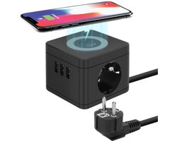 StayPowered Stekkerkubus - Compact en Draadloos Opladen voor Meerdere Apparaten - 2 Stopcontacten - 3 USB-Poorten - Qi Inductief Laadstation - 2500 W Vermogen - Kinderbeveiliging - 1,5 m Kabel - Wit - Levering Sneller dan Aangegeven!
