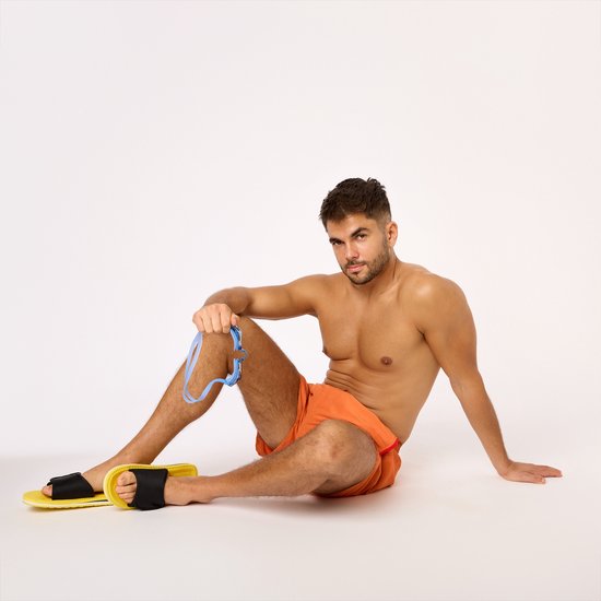 Ladeheid LA-LA40-199-SWS Heren Zwembroek - Zwemshorts - met zijzakken en achterzak - sneldrogend - met binnenslip van mesh - Koordsluiting - Polyester - Oranje - L