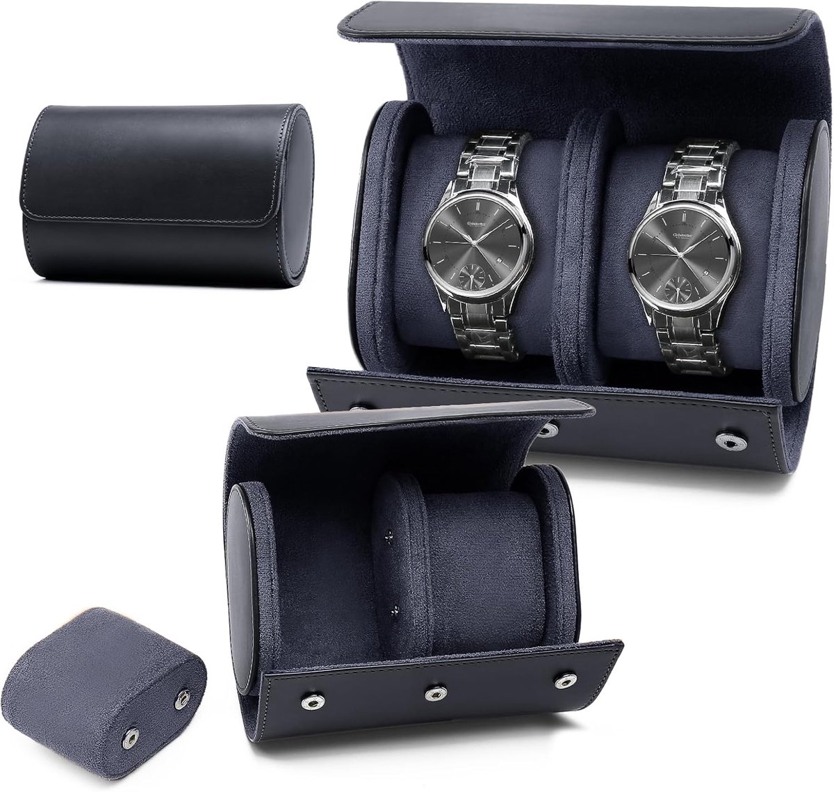 Horlogedoos van PU-leer - voor horloges en sieraden - blauw - 2 stuks