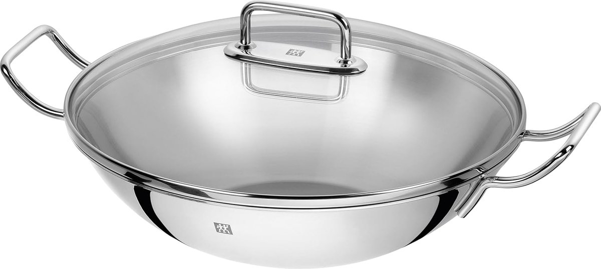 Roestvrijstalen wok - inductiegeschikt - 1 stuk - zilver - Ø 32 cm
