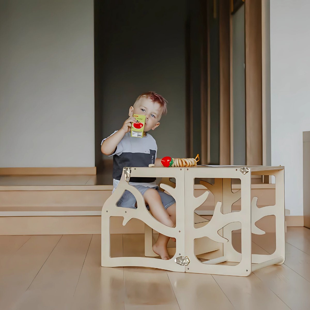 Zonovi Leertoren- Montessori Keukentrap - Learning Tower - Speeltafel - Kindertafel - Kinder trap - Leertoren - Keuken toren - Keukenhulp - Leerstoel - Met Glijbaan - Voor Peuters - Opvouwbaar - Inklapbaar - 3 in 1 - Hout - Inclusief Antislip Strips — afbeelding 8