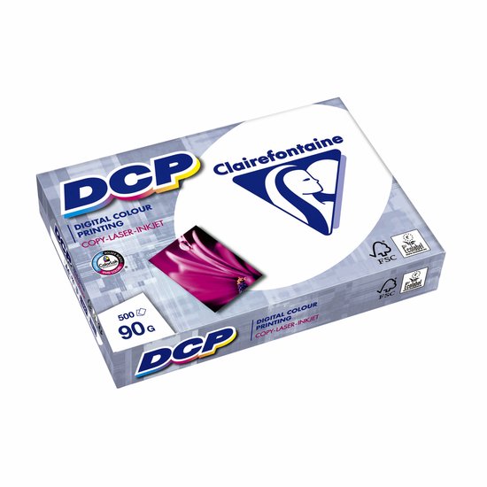 Clairefontaine DCP, 90g, 500 vel, verpakking met een afbeelding van een paarse bloem.