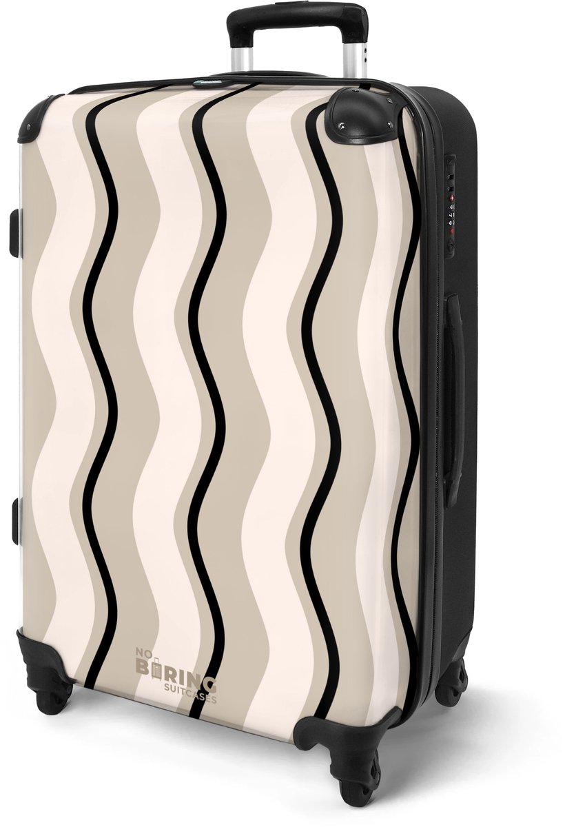 NoBoringSuitcases.com® - Koffer groot - Rolkoffer lichtgewicht - Verticale golven in beige kleuren - Vakantie reiskoffer met 4 wielen - Grote trolley XL - Travel suitcase large - 20 kg bagage - Ruimbagage medium met TSA slot